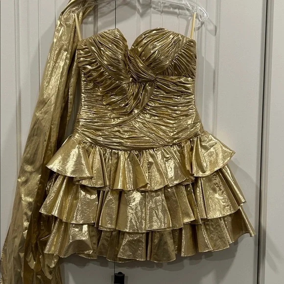 Cache Metallic Gold Evening Dress - Picture 2 of 10